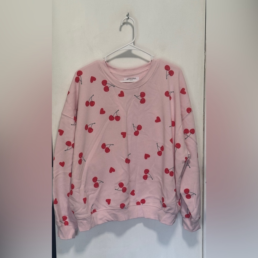 Pink Cherry Print Women's Sweatshirt Sweater and Pants